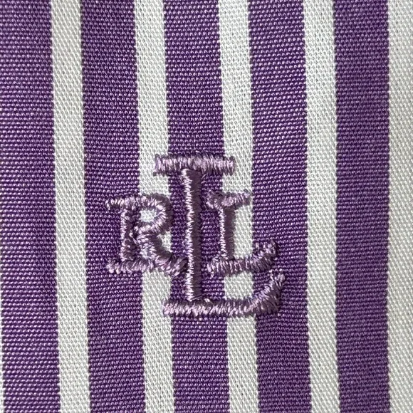 NWOT RALPH LAUREN sM ‘Non Iron’ purple striped shirt-silky hi thread ct cotton - Picture 6 of 6